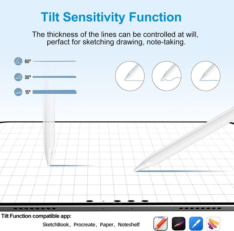 Cc Store Stylus Pen for iPad 2018-2025-15 Mins Fast Charge,Palm Rejection & Tilt Sensitive Stylus Pen for iPad A16-11/10/9/8/7/6th Gen, Air 3/4/5/M2/M3, Mini 5/6th, Pro 12.9/11/13-inch M4(White) - Image 4